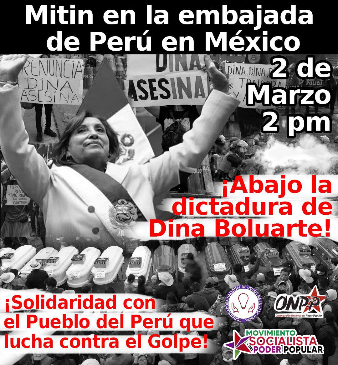 Concentración en embajada de Perú en solidaridad con la lucha del pueblo de Perú contra la imposición de Boluarte y su política asesina.
🚩Jueves 2 de marzo, 2 pm en la Embajada de Perú en Av. Paseo de la Reforma 2601, Lomas de Reforma, Miguel Hidalgo
maps.app.goo.gl/rqPFyCZK49HAue…
