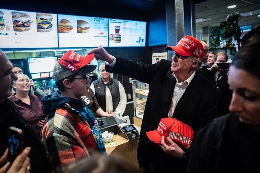 Former President Donald Trump stops at a McDonald’s during a visit to East Palestine, Ohio, following the Feb. 3 Norfolk Southern freight train derailment on Wednesday, Feb. 22, 2023. #trump