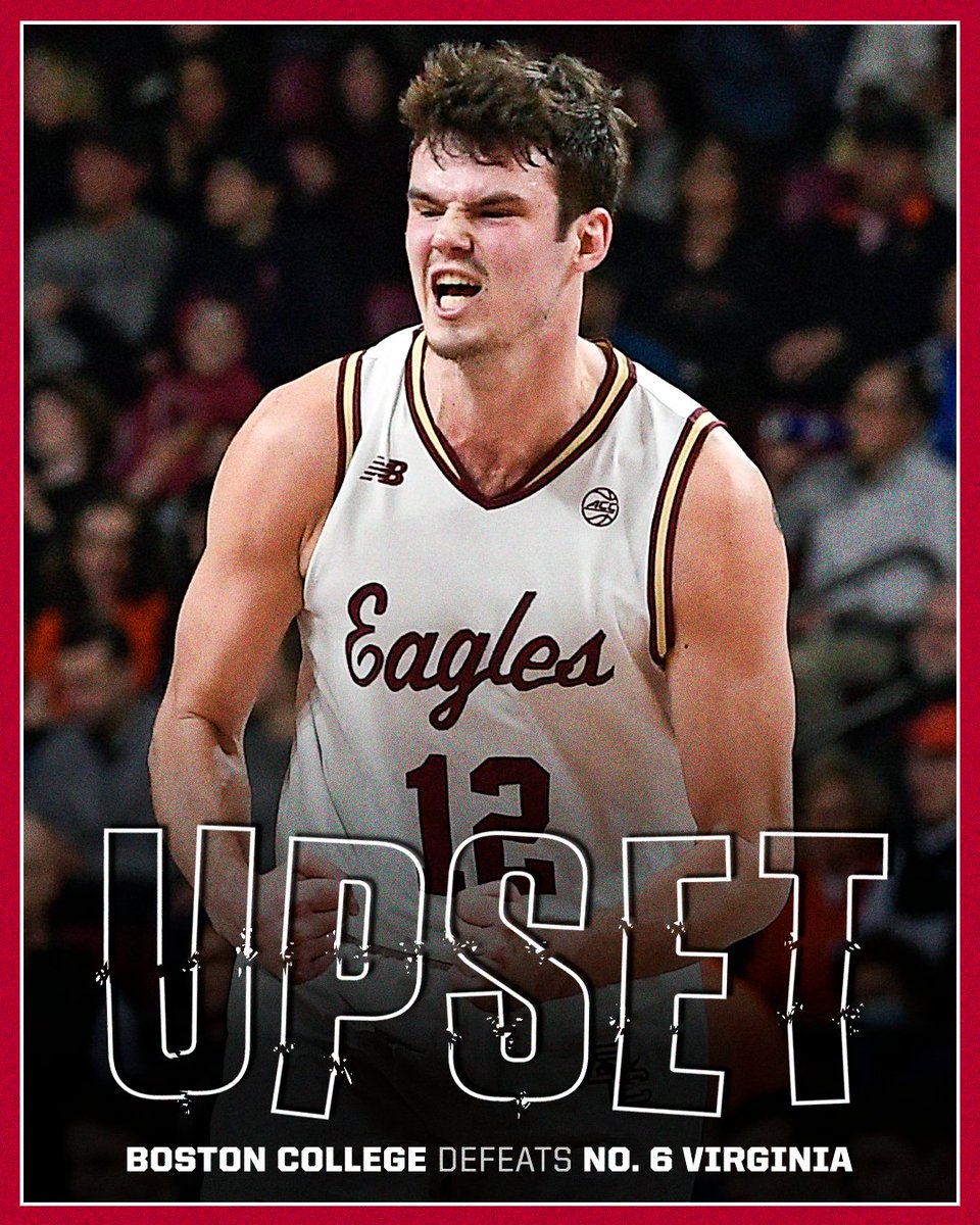 accnetwork's tweet photo. DOWN GOES NO. 6 VIRGINIA 🦅 

Three wins over ranked opponents for @BCMBB this season. https://t.co/qphvLTu5lJ