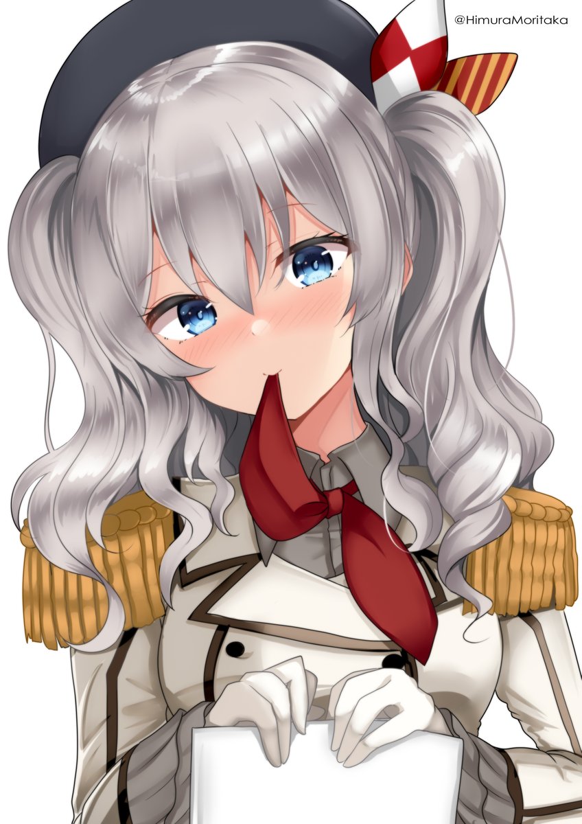 kashima (kancolle) 1girl solo grey hair epaulettes blue eyes gloves hat  illustration images