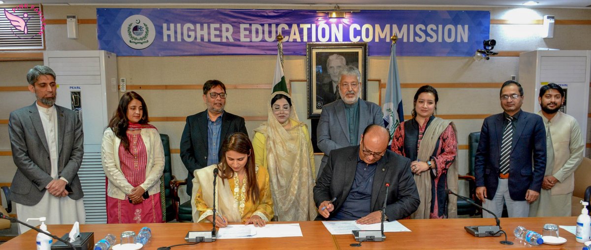 PakistanPink's tweet photo. MOu Signing ceremony, held at HEC Secretariat in Islamabad, was presided over by Chairman HEC Dr. Mukhtar Ahmed. The LoI was signed by President, Pink Pakistan Dr. Zubaida Qazi and Director General, National Academy of Higher Education (NAHE) HEC Mr. Muhammad Faisal Butt. https://t.co/rYUuesAUv8