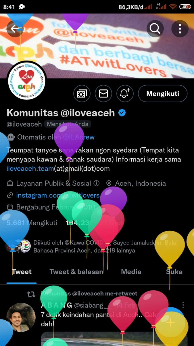 Zulhidayat_AY's tweet photo. Hari ini, kalau mau balon gratis gak mesti ke DIY. cukup ke profil @iloveaceh, ada banyak, warna warni 😁 #13thiloveaceh https://t.co/Frg7IMeyCI