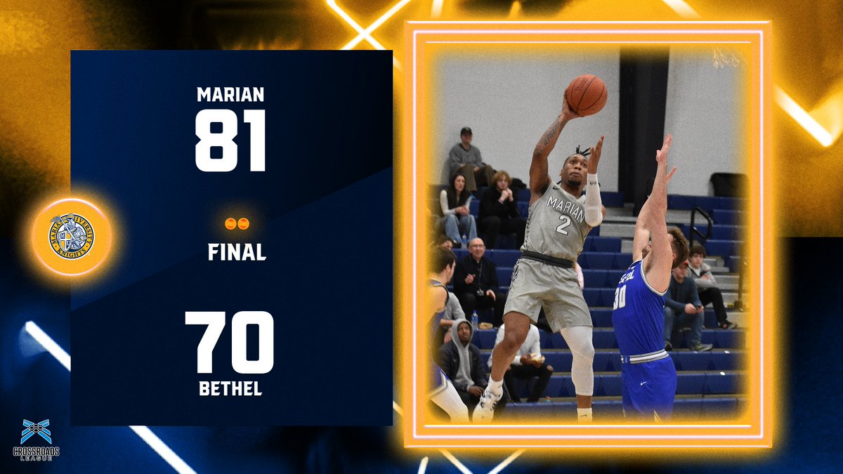 MUKnights's tweet photo. FINAL | Marian 81-70 Bethel

MOVING ON✅✅

@MarianMensBBall gets a career-high 28 from Christian Harvey, and now have a date at Grace College on Saturday at 3 PM!!

Crossroads League Semifinals here we come! https://t.co/oEPQgLwsSF