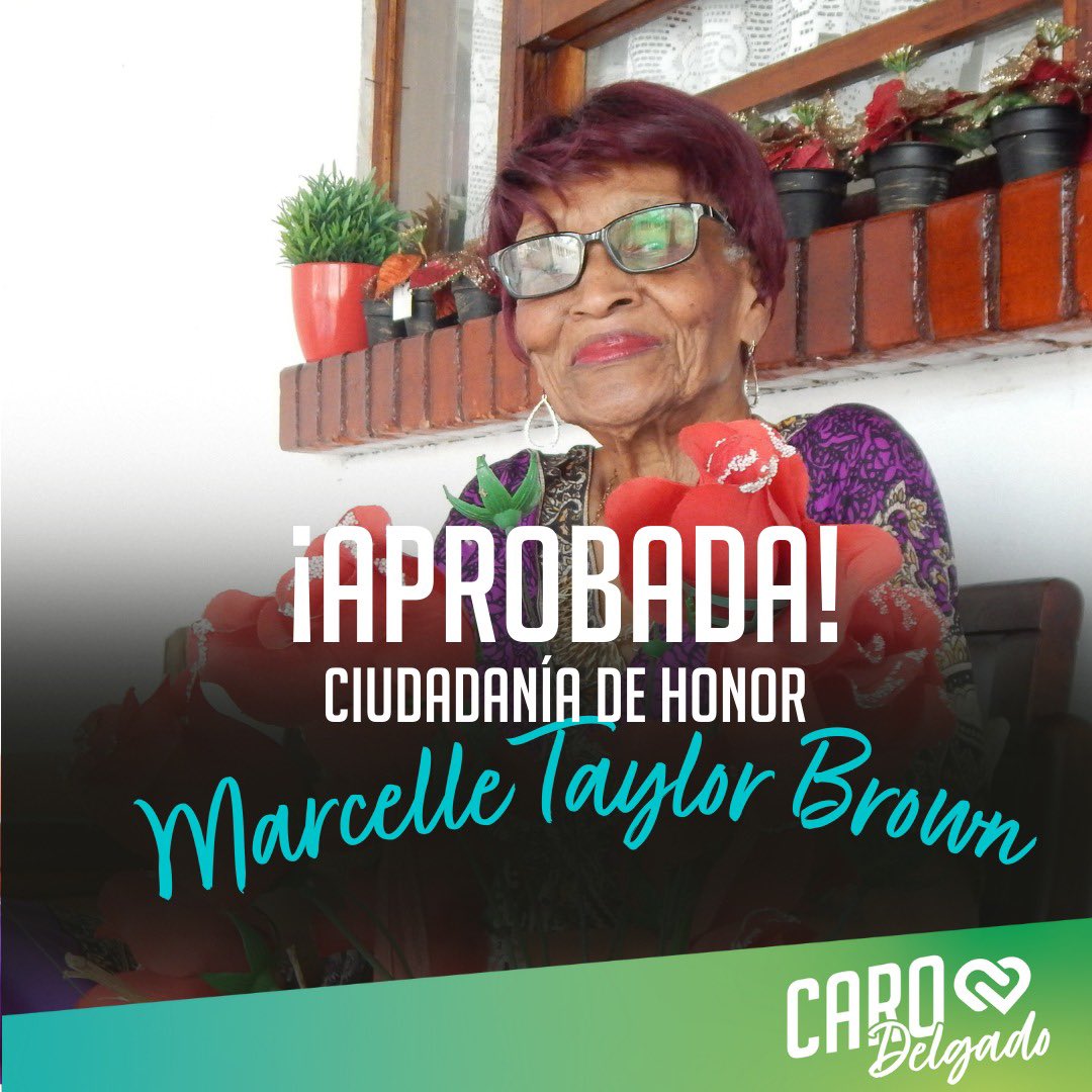 carodelgadocr's tweet photo. Política, defensora de los derechos de las #mujeres, educadora y promotora de la insigne cultura limonense. Un orgullo votar a favor de la declaratoria de Ciudadanía de Honor a Marcelle Taylor Brown. Este es un reconocimiento justo que en @asambleacr hace a su memorable legado https://t.co/RShXeK2B4v