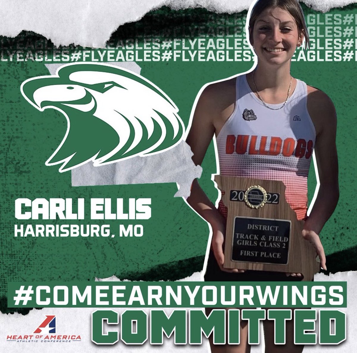 Ladies and Gentlemen, please welcome Ms. Carli Ellis to the Eagle Family. Missouri HS State Finalist in the High Jump Carli Ellis Harrisburg HS #comeearnyourwings