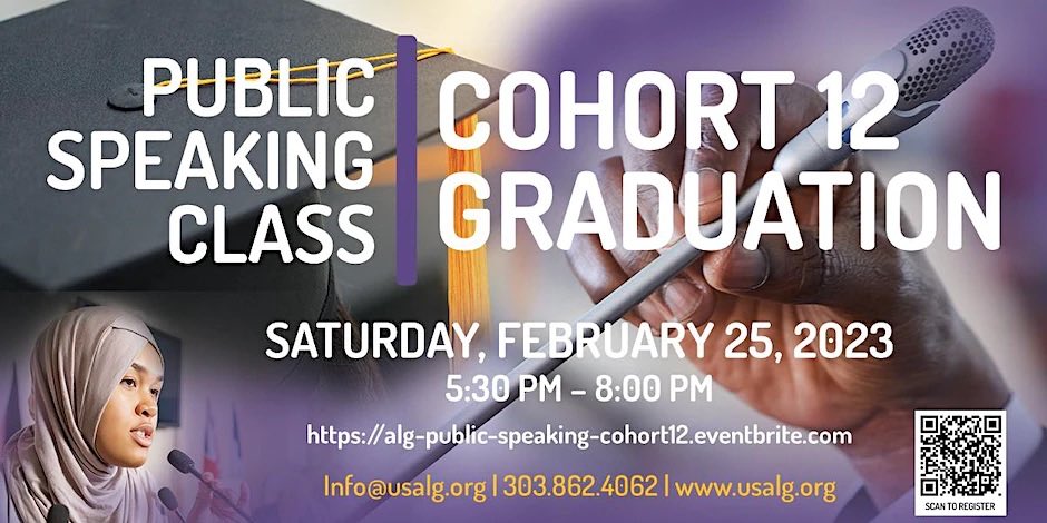 After 12 weeks of hard work, it is now time to celebrate the next generation of leaders! Public Speaking Cohort 12Please join us on Saturday, February 25 from 5:30 Leadership Group Center, 10700 E. Evans Ave., Aurora, CO 80014 Eventbrite link to register:

eventbrite.com/e/public-speak…