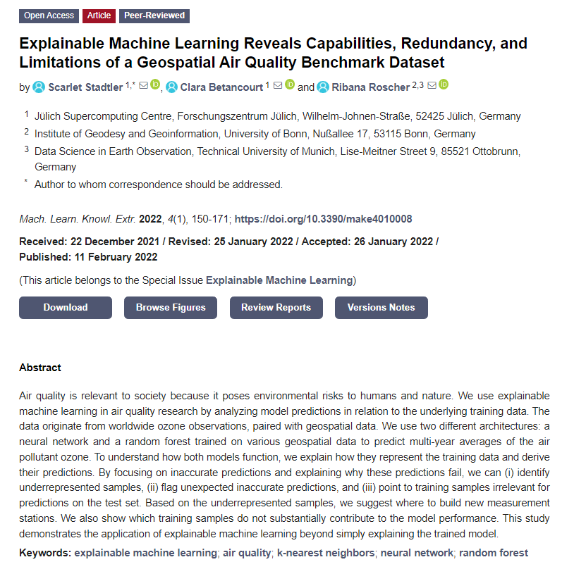MAKE_MDPI's tweet image. 📈Top Cited Papers in Volume 4, Issue 1 (March 2022)
📌No. 3 "#ExplainableMachineLearning Reveals Capabilities, Redundancy, and Limitations of a Geospatial #AirQuality Benchmark Dataset"
#Views: 2464
#Citations: 3
📎mdpi.com/2504-4990/4/1/8
#neuralnetwork
#randomforest
#XAI