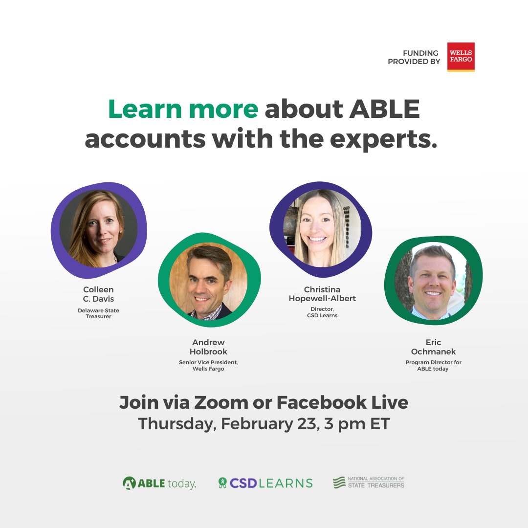 CSD Learns (@csdlearns) on Twitter photo Our webinar on ABLE accounts is tomorrow! Ask your questions to who is behind this collaboration from <a href="/CSDlearns/">CSD Learns</a> <a href="/StateTreasurers/">National Association of State Treasurers</a> & @abletodayorg
2 ways to watch it LIVE:
📲 Our Facebook Page
📲 Zoom (Link below, no registration needed)
🔗 s.csd.org/ABLEtoday
#YouAreABLE Our webinar on ABLE accounts is tomorrow! Ask your questions to who is behind this collaboration from <a href="/CSDlearns/">CSD Learns</a> <a href="/StateTreasurers/">National Association of State Treasurers</a> & @abletodayorg
2 ways to watch it LIVE:
📲 Our Facebook Page
📲 Zoom (Link below, no registration needed)
🔗 s.csd.org/ABLEtoday
#YouAreABLE