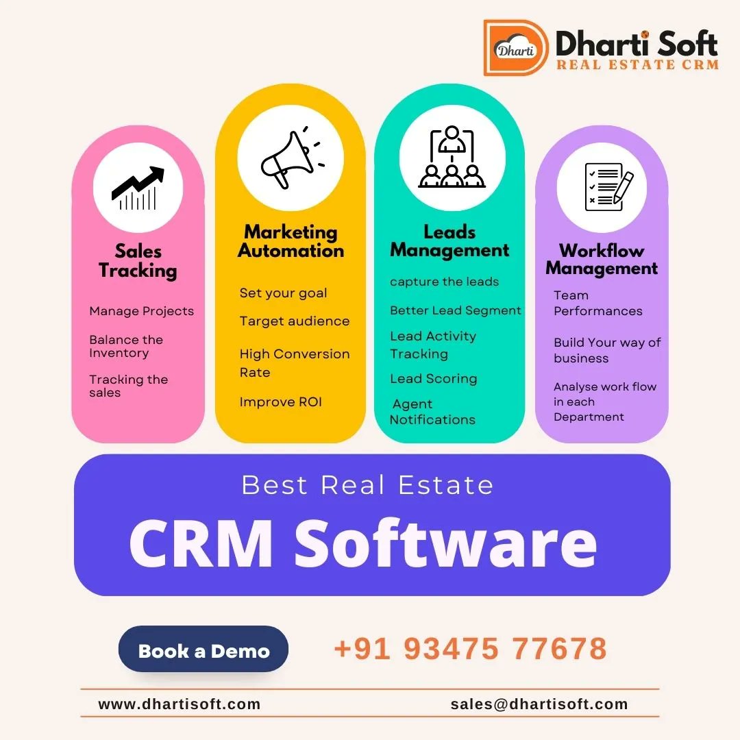 Best Real Estate CRM Software
* Sales Tracking
* Marketing Automation
* Leads Management
* Workflow Management
. 
Call / WhatsApp:
+91 93475 77678
.
#DhartiSoft #CRMSoftware #RealEstateBusiness #BusinessGrowthHacks