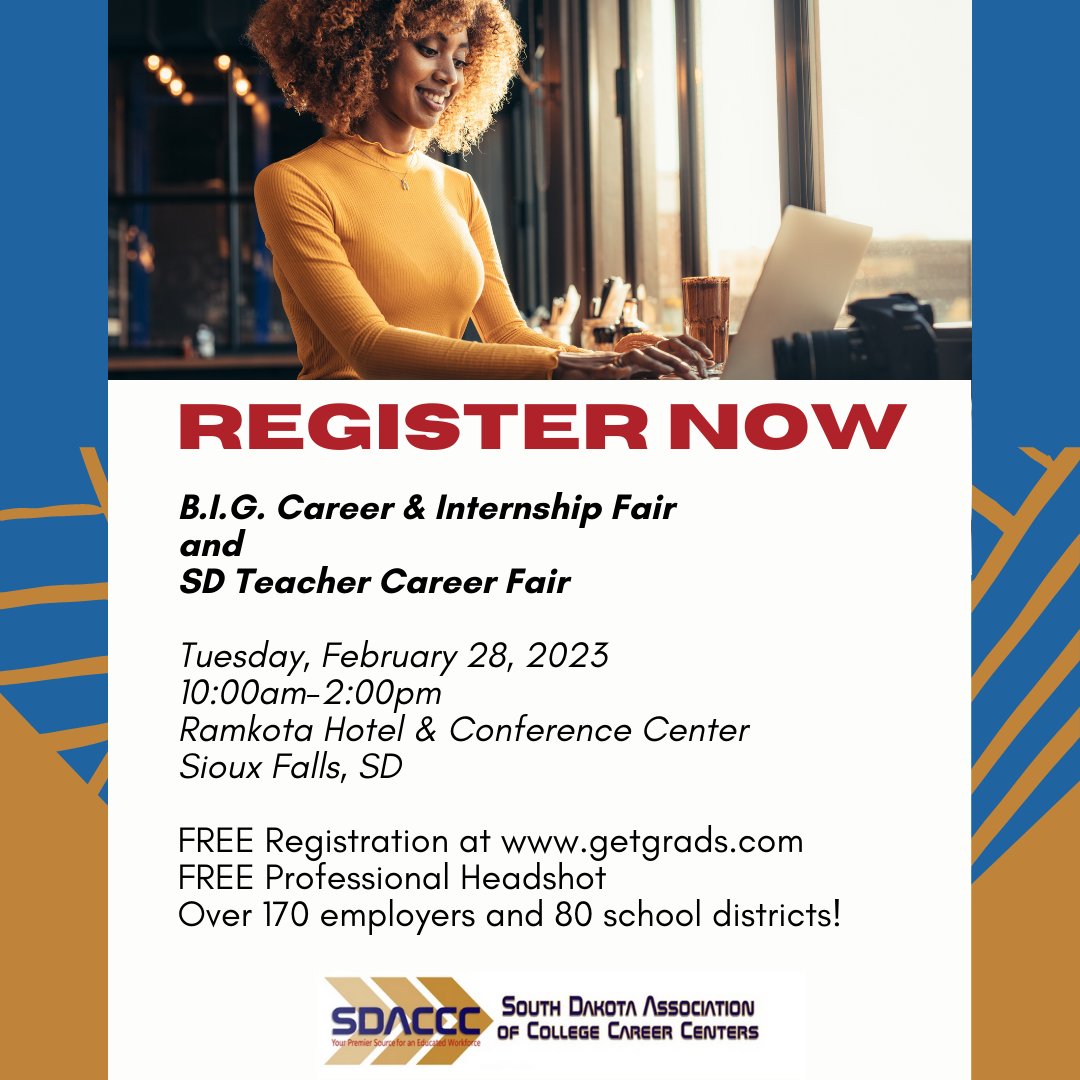 Last chance to register for the B.I.G. Career &amp; Internship Fair and the SD Teacher Career Fair - these events are less than one week away! Register to attend both events for FREE at getgrads.com