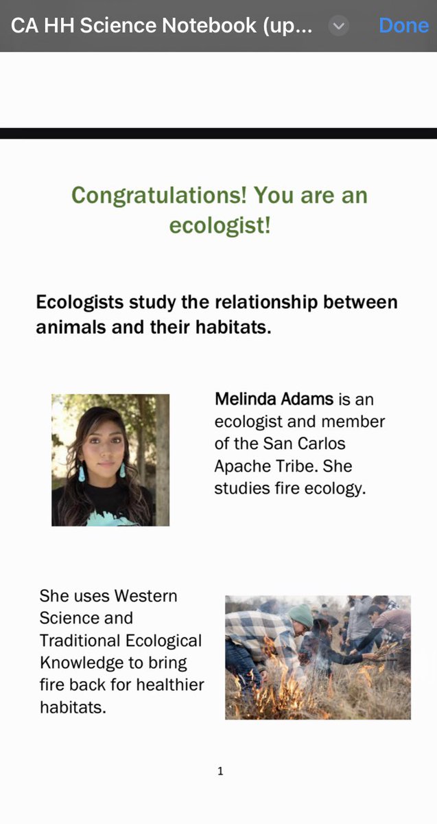 This is lovely. I was asked if I wouldn’t mind being a featured scientist in a Sierra Nevada outdoor education 3rd grade curriculum 🥹 
To More Indigenous scientists 👩🏽‍🔬🔥🌿🤲🏽#Nativesinstem #WOC #WomenInSTEM #Indigenous #NativeAmerican #NativeTwitter