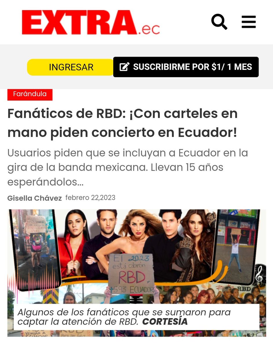 rbd_ecuador's tweet photo. La protesta de los REBELDES de Ecuador comienza a hacer eco en las noticias.

ECUADOR EXIGE EL SOY REBELDE TOUR 🇪🇨 @DiarioExtraEc

#SoyRebeldetour
https://t.co/A1ho6BnUb0

@RBD_oficial @soyrebeldetour @billyrosas https://t.co/ZyNRzUPANN