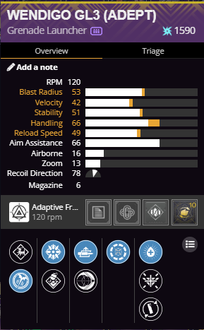 Luckstruck9's tweet photo. After about 35 runs, I am glad to say that I have pulled some decent rolls.

While I know I should be happy, but my greed wants better options in the 3rd columns...

#Destiny2 #Wendigo #GrandmasterNightfalls https://t.co/ysoTkoeSZA