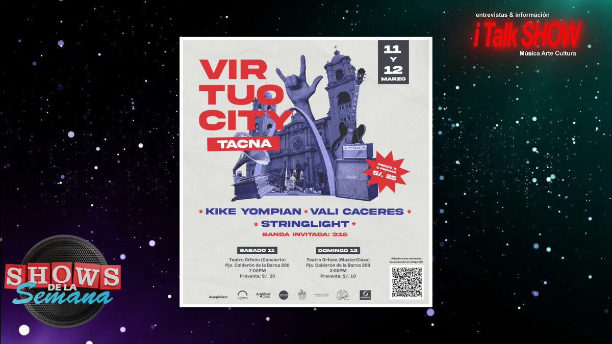 italkSHOWenVIVO's tweet image. iTS vol.4-2 SHOWdelaSEMANA (SDLS 2023-02-22)

Shows de la Semana
Microprograma

#Stringlight - Banda de rock progresivo experimental peruana
 Gira "Virtuosity" edición sur - los días 10-11-12 Marzo

 facebook.com/StringlightOff…
 instagram.com/stringlightoff…