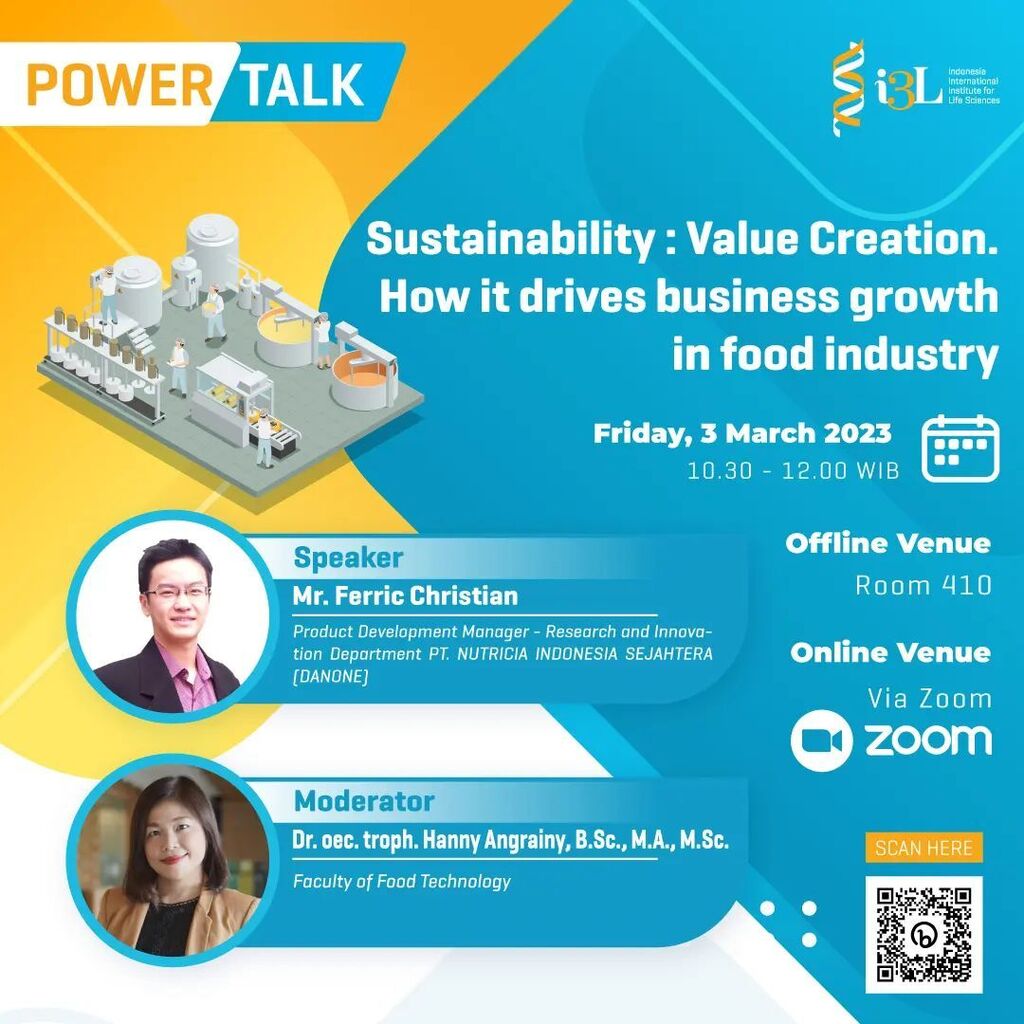 Sustainability is more than just saving the environment. Curious to know how the concept is used in the food industry? Then come join the power talk available both on-site and online! Join us via online Friday, 3 March 2023 Starts at 10.30 👉special invitation for i3l stud…