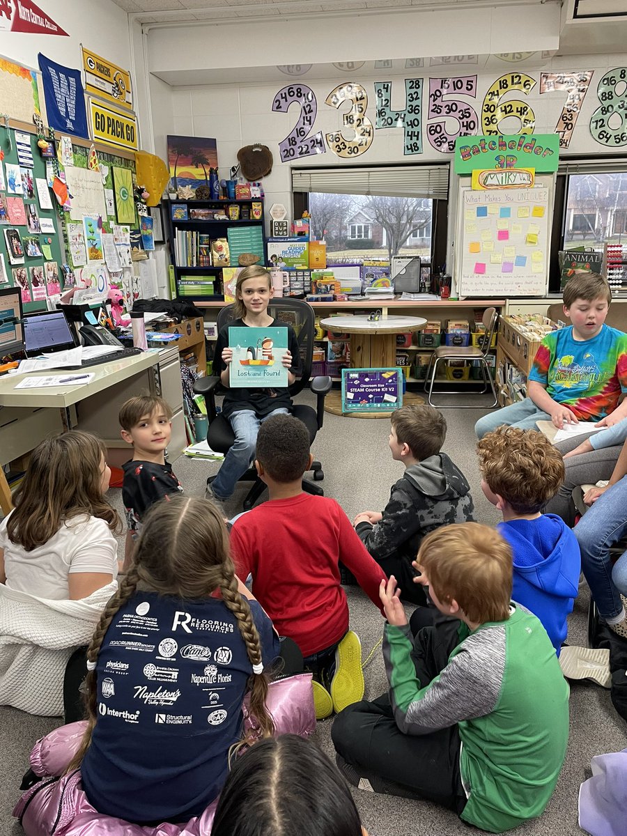 DeeBatchelder's tweet photo. Best surprise ever? When your big bro saves eagle bucks to be a guest reader in your class! Even sweeter? Big bro saved enough to read to 1st grade sis too! #steck3 #204reads @steckeagles @4Marshy @OliverJeffers 3R friends were cheering for the reunion at the end! https://t.co/OcLe56heer