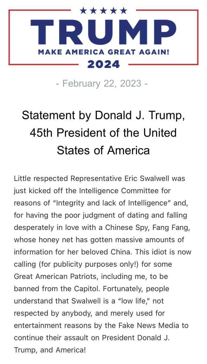 RSBNetwork's tweet image. Statement by Donald J. Trump, 45th President of the United States of America