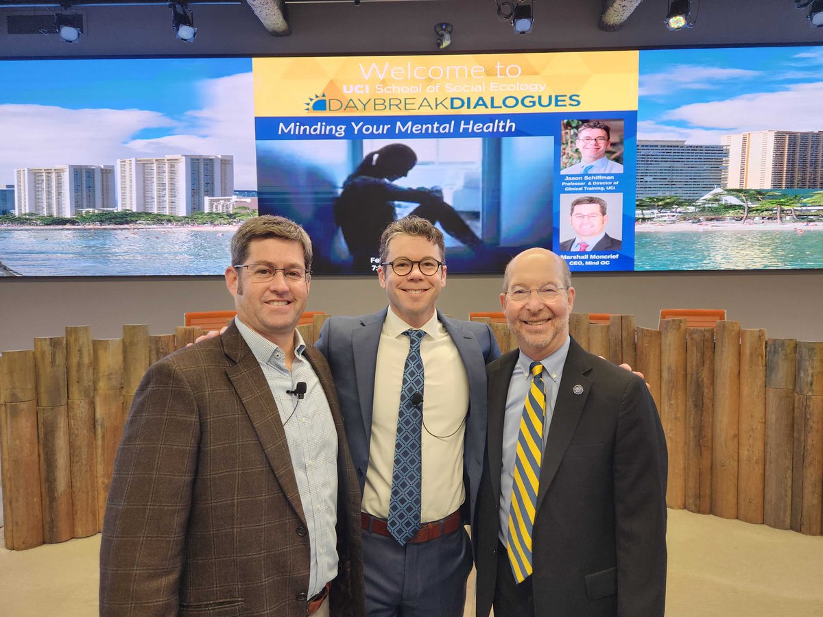 Orange County is on the right path to solving its mental health crisis, @bewelloc/Mind OC CEO Marshall Moncrief and <a href="/UCIrvine/">UC Irvine</a> psychological science Professor <a href="/JasonSchiffman2/">Jason Schiffman</a> told the crowd at <a href="/Social_Ecology/">UCI Social Ecology</a> ChangeMakers' Daybreak Dialogues this morning. tinyurl.com/33depahr