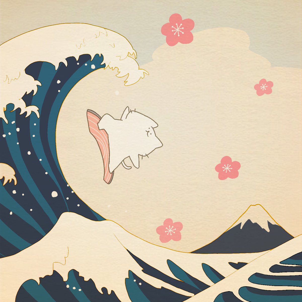 「今日2月23日は富士山の日見頃の梅を添えて 」|猫原のしのイラスト