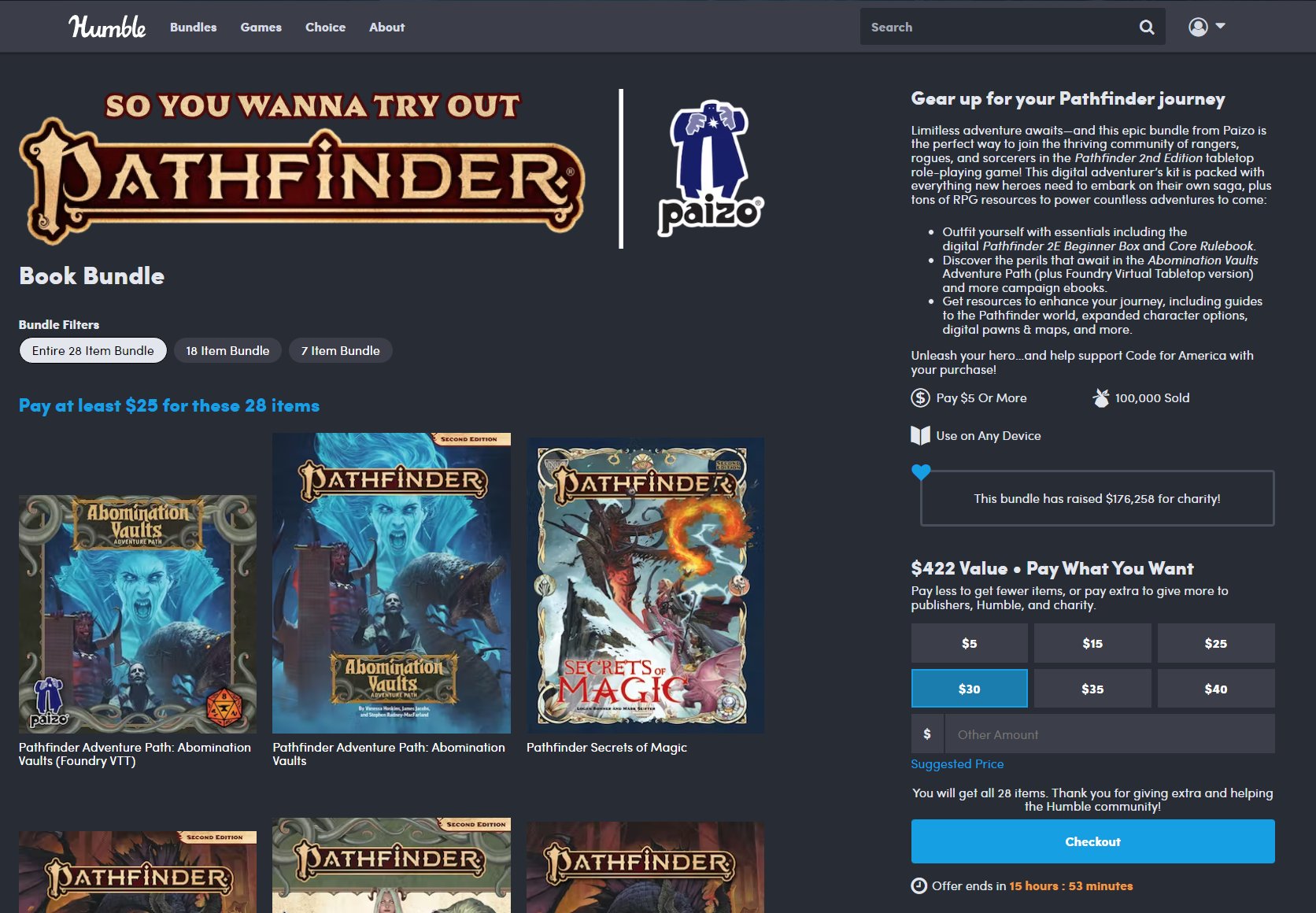 Paizo on X: With OVER 100K bundles sold, Humble Bundle is