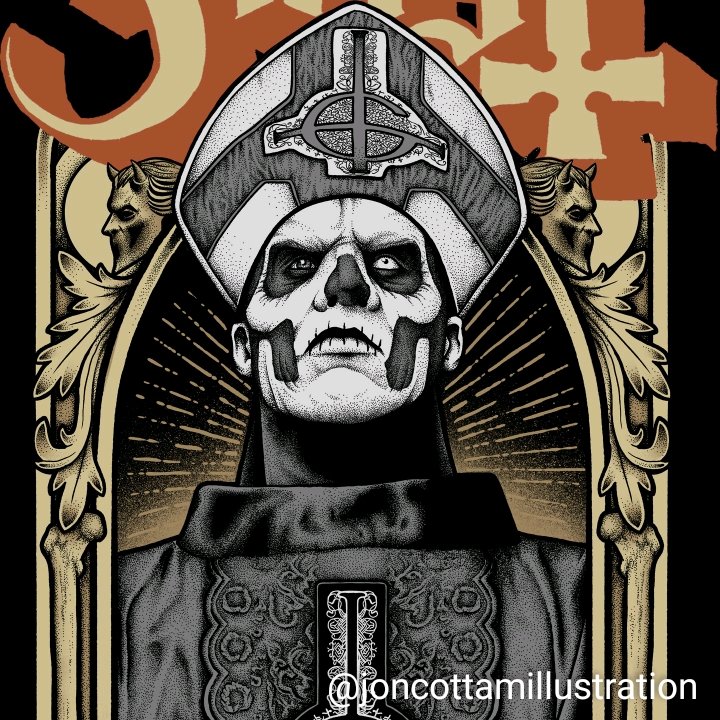 via #JonCottamIllustration on IG

Old one from a few years back unused design for @thebandGHOST 

instagram.com/p/Co-bMUDLaMh/

#joncottamart #papaemeritusii #papaemeritus #infestissumam #ifyouhaveghost #namelessghouls #ghost #ghostbc #thebandghost #thebandghostbc #lomavistarecordings