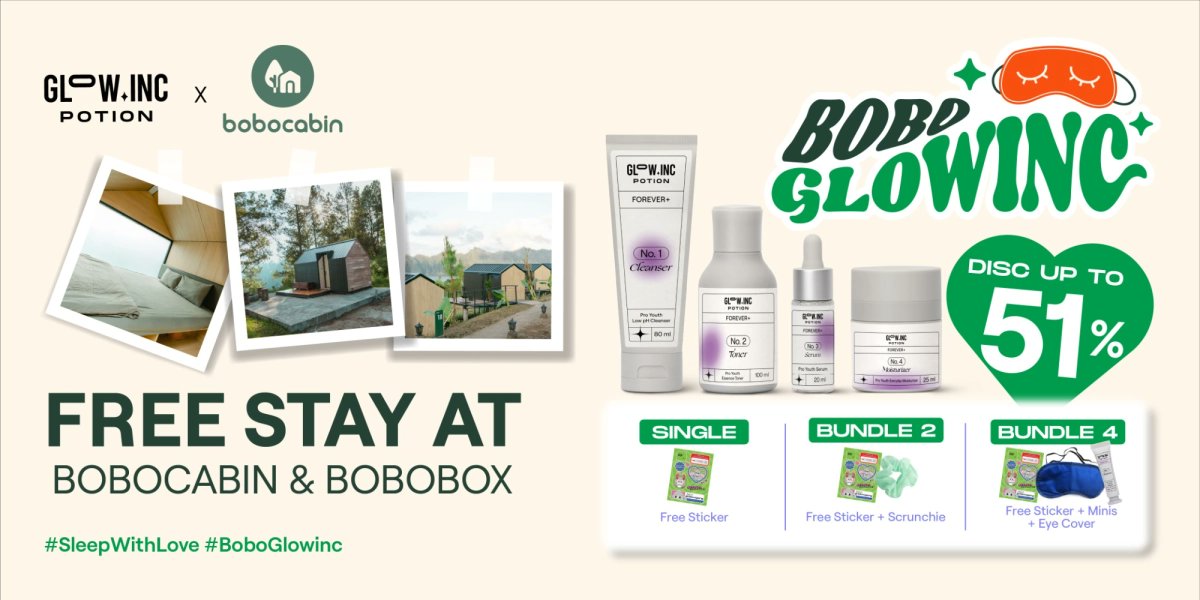 glowincofficial's tweet photo. Want to get free stay at Bobocabin & Bobobox? Checkout Bundle Glowinc Potion Sekarang!
Pamper yourself with Glowinc Potion and let's #SleepWithLove 💚
https://t.co/asTSaVvKXW https://t.co/pnilUPZr7K