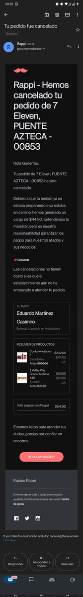 Besne's tweet photo. @RappiMexico es una pérdida de tiempo, nunca respetan sus promociones, las tiendas no tienen en existencia lo que pides... Y todo para que al final te cobren una tarifa de cancelación por un pedido que ellos no pueden cumplir. Nunca más. https://t.co/wkMMOvXEeO
