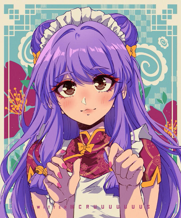 shampoo (ranma 1/2) 1girl double bun solo hair bun purple hair chinese clothes long hair  illustration images