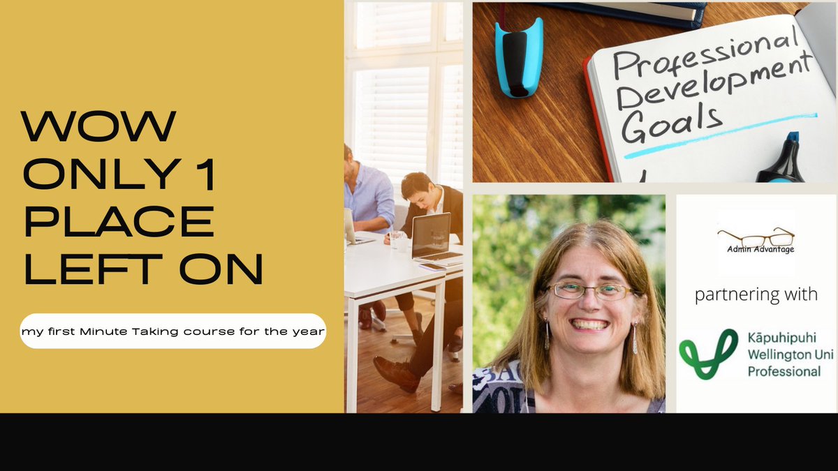 Be the one! There is only 1 place left on next week's The Art of Minute Taking course at Kāpuhipuhi Wellington Uni-Professional. That follows this week's SOLD OUT Project Coordination Skills for Administrators course. #professionaldevelopment #lifelonglearning #adminprofessionals