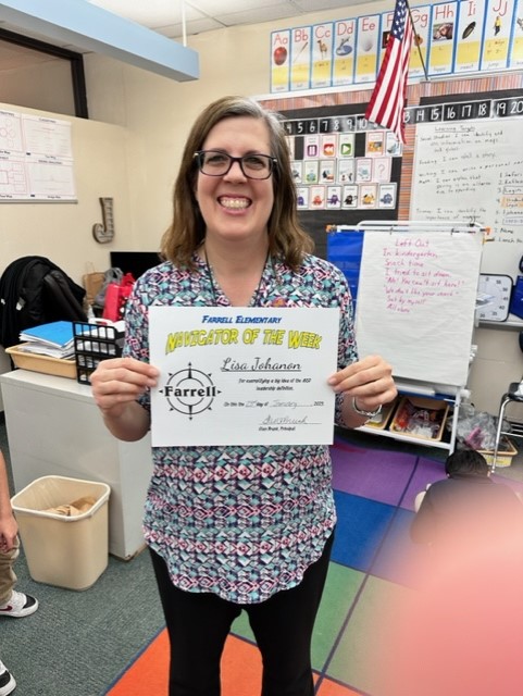 Our twentieth Navigator of the week for this school year is the fantastic second grade teacher, Ms. Johanon. Way to go!