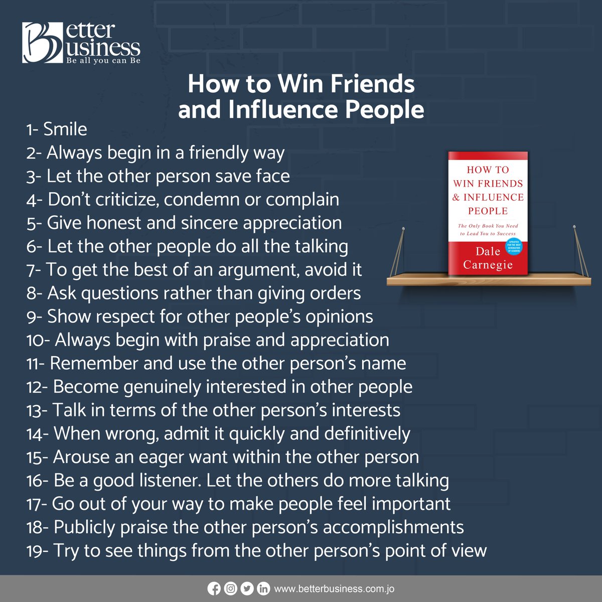 BetterBusinessJ's tweet image. كتاب في صورة 📖
A Book in a Picture

#betterbusiness #booktoread #book #ammanJordan #books #communication #howtowinfriendsandinfluencepeople