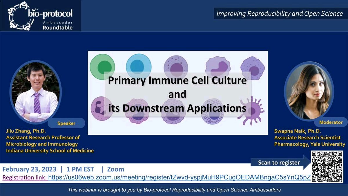 Looking forward to the discuss on Primary immune cell culture and its downstream application in a couple of hours! Those who haven't registered -do it soon! 
#bioprotocoljournal #webinar #reproducibility #marcophages #drugscreening