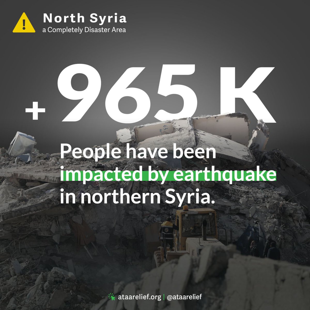 AtaaRelief's tweet image. More than 965 thousand People have been impacted by the earthquake in northern Syria 2 weeks ago.
Source : Response Coordination group #earthquake #ataa #people