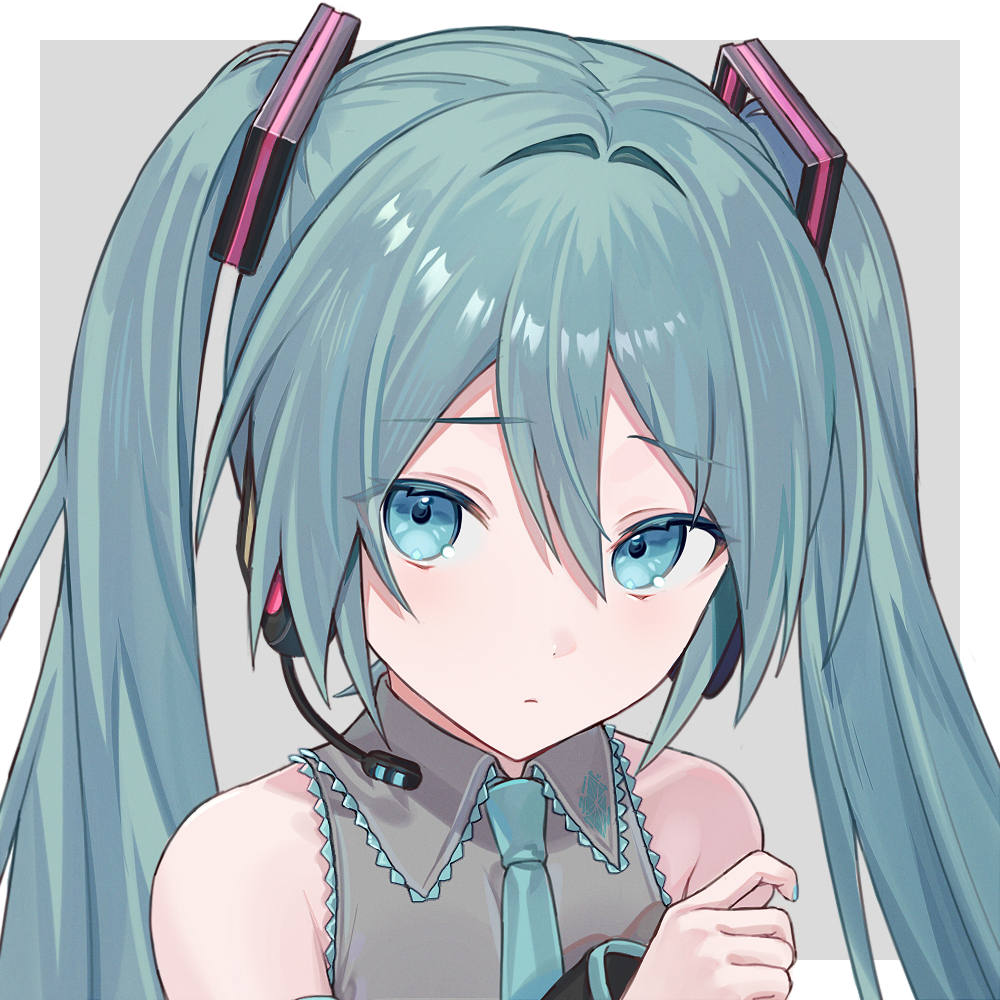 hatsune miku 1girl solo twintails long hair necktie shirt bare shoulders  illustration images