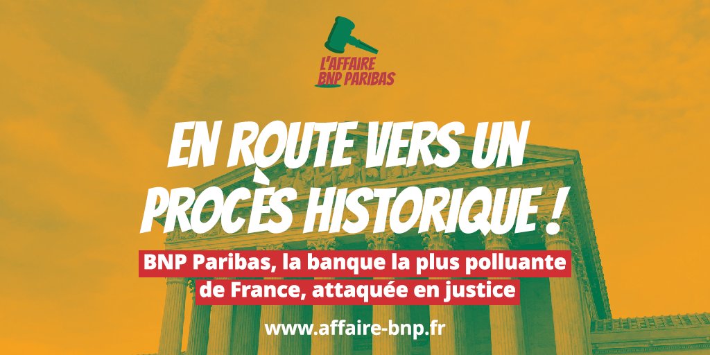 🔥 C'est historique! @BNPParibas, banque la + polluante de France, est attaqué en justice par @amisdelaterre @oxfamfrance et @NotreAffaire grâce à la loi #devoirdevigilance contre l'impunité des multinationales. 
🛑 BNP doit stopper son soutien aux énergies fossiles! #AffaireBNP