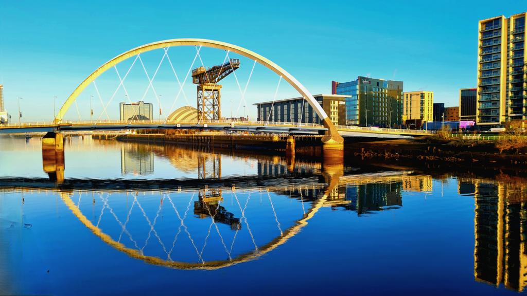 Good morning, Glasgow. If you haven't peeked out the curtains yet, this is what's in store for you when you do. I think it's going to be a fantastic spring day.

#glasgow #goodmorningglasgow #glasgowtoday #clydearc #bridges #reflections #bluesky #blueskies #spring #cityscape