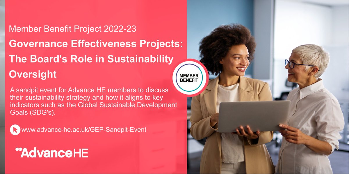 AdvanceHE's tweet photo. We have launched our new #MemberProject 22-23 Governance Effectiveness Projects: The Board's Role in Sustainability Oversight. The project output includes a sandpit event to explore the board’s role in #AdvanceHEmembers sustainability strategy- https://t.co/AMm1JnyZZH https://t.co/hIA4jdVCx1