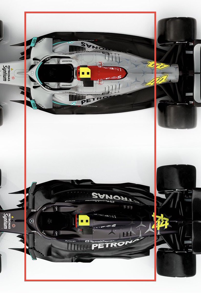 DannyHuntAPT's tweet image. Not sure if my reply got lost last night @BradleyPhilpot , but the W13 was positioned slightly behind the W14 (judging by the front/rear wheels). I guess the easiest tell is if the pedal access panel is further forward too?