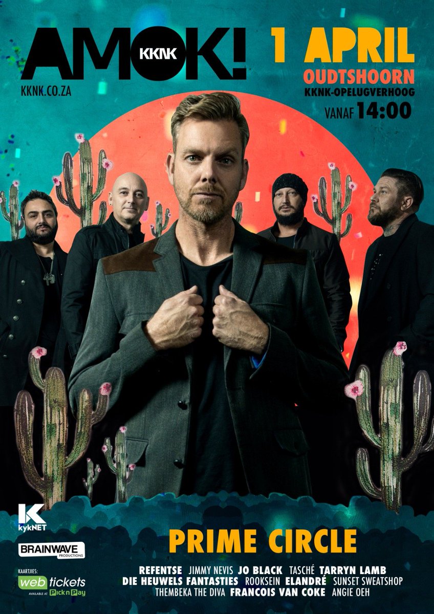 Who is ready for another big one? Join us at AMOK 1.0 <a href="/KKNKfees/">KKNK</a>, 1 April in Oudtshoorn. We are sharing the stage with awesome artists! See you there!

#music #musicsoutharica #kknkfees #primecircle #musicfestival #musicartists #seeyouthere
