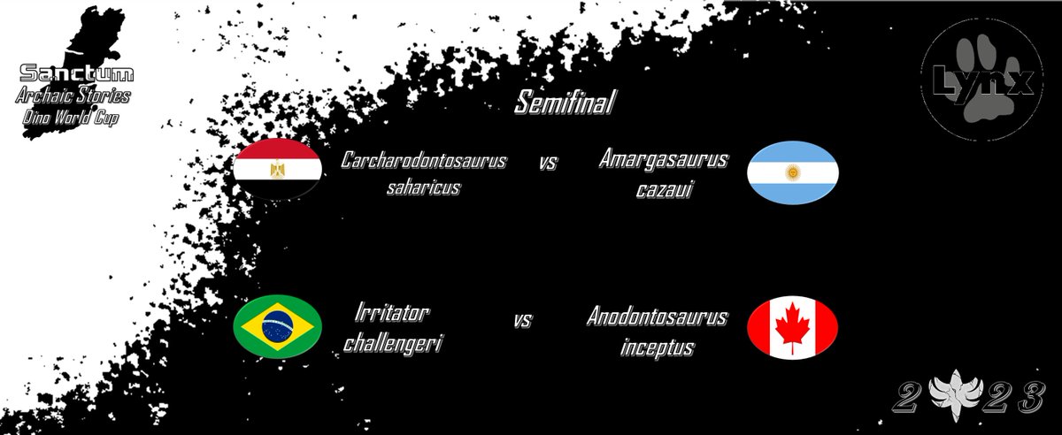 Semifinals are here and be ready to vote, 2 days will separet us from the ultimate final and the last 2 will stand to match and be the winner.
Lets see who go to the final. Lets begin.
#dinosaur #Poll #tournament #SanctumWorldCup @lynxedicions