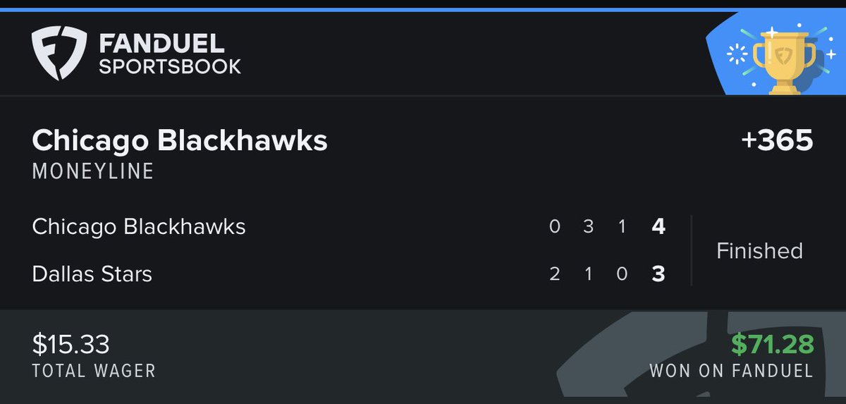 Crazy finish Dallas scored at last second but it was 0.2 seconds too late! Bad beat for Dallas bettors but awesome for those of us that had Blackhawks ML! Cashed in on this one! 🤑💵
#CHIvsDAL #FreePicks #GamblingTwiitter #GamblingTwitter #sportsbettingtwitter #sportsbettingpicks