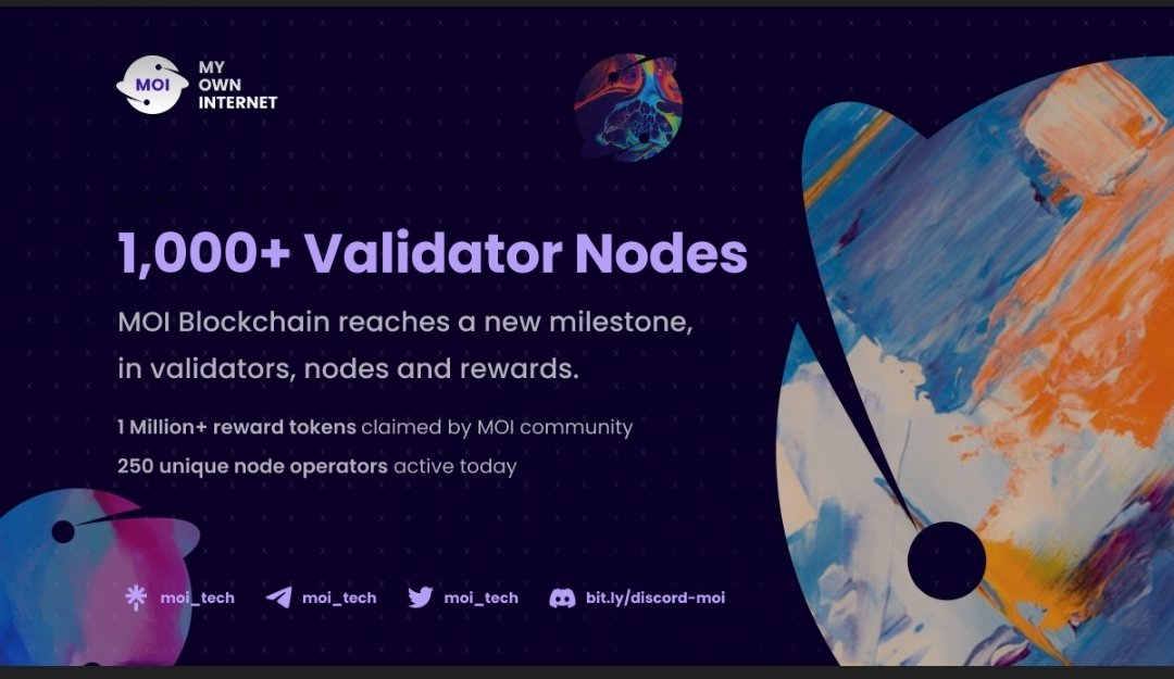 MOI_Tech's tweet image. Another milestone achieved! 
MOI protocol has crossed 1000+ Valdidator Nodes.
Let&apos;s build a truly #decentralized &amp;amp; #scalable #L1blockchain with Million Nodes Billion Transactions! 
Became a MOI Validator here:  voyage.moi.technology