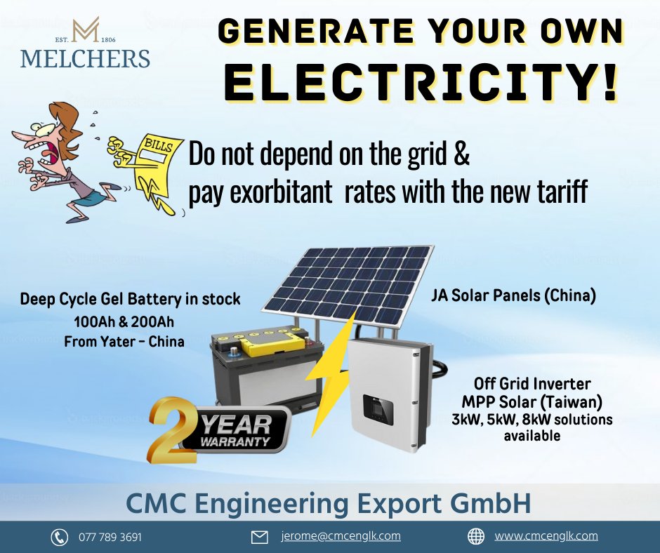 𝗚𝗘𝗡𝗘𝗥𝗔𝗧𝗘 𝗬𝗢𝗨𝗥 𝗢𝗪𝗡 𝐄𝐋𝐄𝐂𝐓𝐑𝐈𝐂𝐈𝐓𝐘!

#generate #electricity #ownelectricity #grid #tariffs #electricitybill #solarpower #solarenergy #solarpanels #solarinstall #solarinstallationcompany  #Warranty #solar #cmc #engineering #colombo #SriLanka