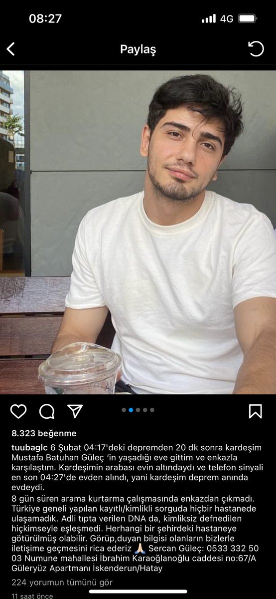 ‼️ BATUHAN DEPREMİN İLK GÜNÜNDEN BERİ KAYIP! Batuhan'ın ailesi durumla ilgili açıklayıcı bir yazı yazdı. Lütfen sağlık çalışanları ve konuyla ilgili yetkililere iletin. 
İletişim Sercan Güleç: +90 533 332 50 03