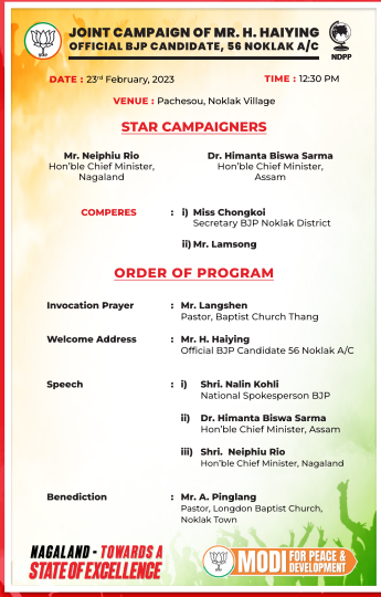 Joint campaign of Mr. Haiying 
official BJP candidate, 56 Noklak A/C.