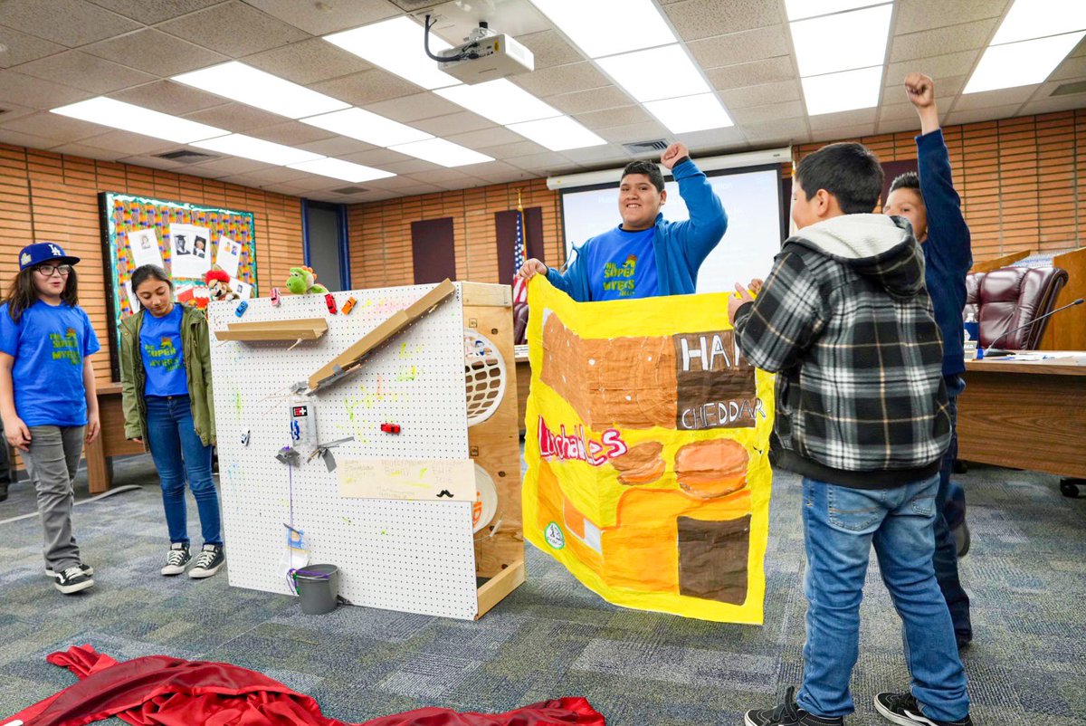 🤖🎉⚙️ Celebrating our inventive, creative students! A trio of RUSD winners (Rialto HS, Kucera MS, Myers ES) from the recent Rube-A-Thon at Rialto HS presented to the Board of Education tonight. Myers ES showed of their Rube Goldberg machine from the competition in action!