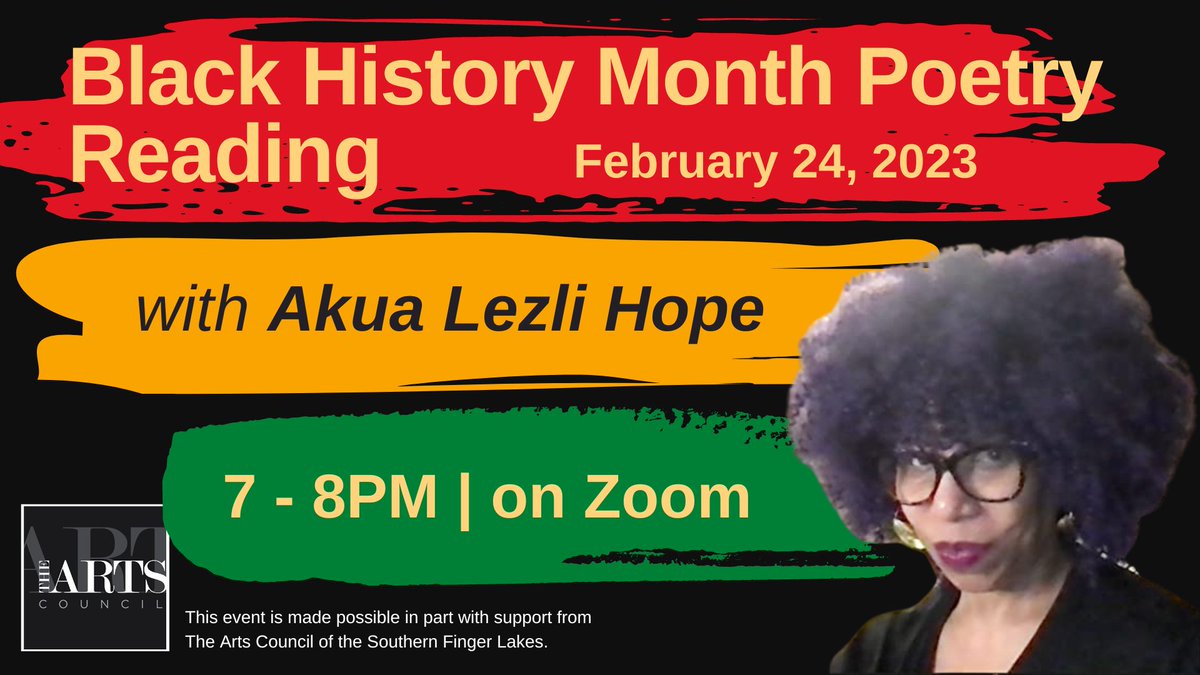 Black History Month Poetry Reading The history of Africans in America was first celebrated in 1926; the month long observation in 1976. Akua will read from her body of work and some others that reflect on the history of Black Americans. bit.ly/BlackHistPoetry