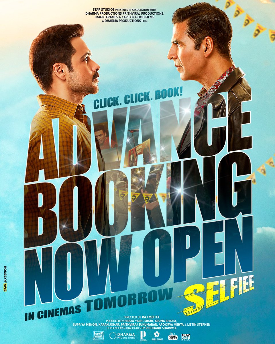 starstudio18_'s tweet photo. Yeh #Selfiee lene ke liye, pehle ticket leni padegi!
Book your tickets now and get your popcorn ready!
https://t.co/BYtFRYHsyV
https://t.co/t39IGML1EF 

#Selfiee in cinemas tomorrow.

@akshaykumar @emraanhashmi @Nushrratt @DianaPenty #KaranJohar @apoorvamehta18 @PrithviOfficial https://t.co/BjrbkZhiJf