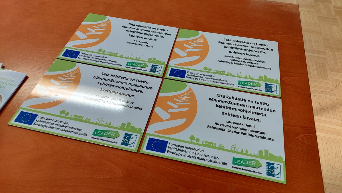 Aktiivinen's tweet photo. Leader Pohjois-Satakunta kävi Ikaalisten kaupungintalolla #LeaderLähteeKylille- kiertueella.Leader-rahoitusta saaneita #Eu-hankkeita voi bongata myös tämänlaisista kylteistä! Kaikissa Leader-hankkeissa ei kylttiä ole. #Ikaalinen #MunMaaseutu #EU4you #MunEU #PohjoisSatakunta https://t.co/zvGBRwoqhH