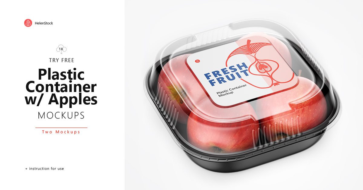 Buy Plastic Container with Apples Mockup, Half-side - HelenStock helenstock.com/product/plasti… #container #applemockup #applefruit #helenstock